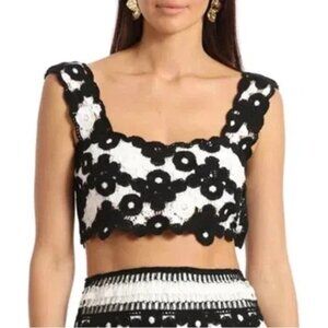 Avec Les Filles Womens Size XL/XXl Black White Crochet Cropped Tank Top NEW